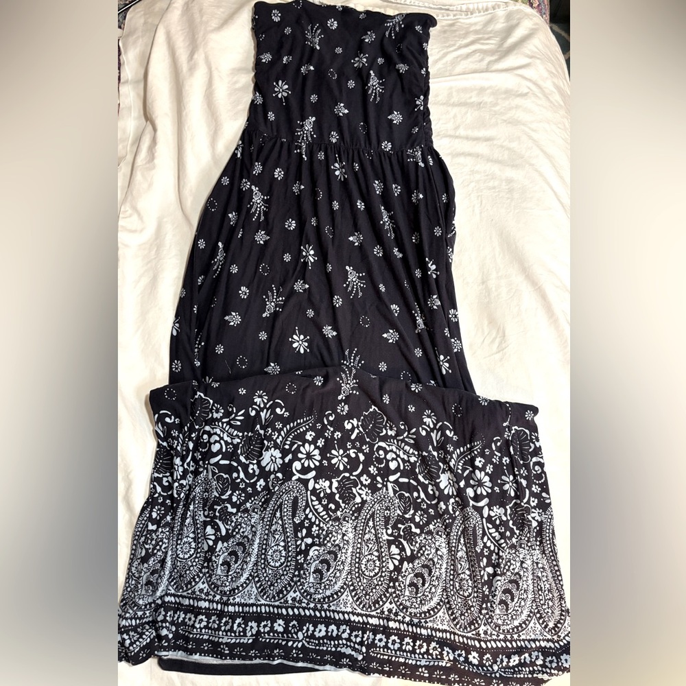 Lascana paisley blue print strapless maxi dress